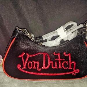 Von Dutch Black Velvet with red rhinestone shoulder bag